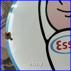 Vintage Esso Oil Drop Boy 12 Inch Convex Porcelain Enamel Sign