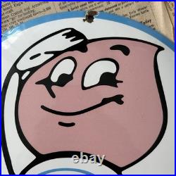 Vintage Esso Oil Drop Boy 12 Inch Convex Porcelain Enamel Sign