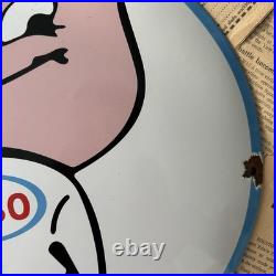 Vintage Esso Oil Drop Boy 12 Inch Convex Porcelain Enamel Sign