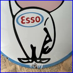 Vintage Esso Oil Drop Boy 12 Inch Convex Porcelain Enamel Sign