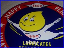 Vintage Esso Oil Drop Boy? Airplane Aviation Porcelain Metal Gasoline Oil Sign