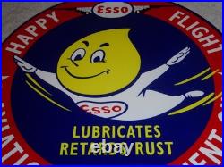 Vintage Esso Oil Drop Boy? Airplane Aviation Porcelain Metal Gasoline Oil Sign
