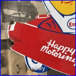 Vintage Esso Oil Drop Boy & Girl Car 20x14 Inches Porcelain Enamel Sign