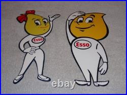 Vintage Esso Oil Drop Boy & Girl Pair 12 Metal Gasoline Oil Advertising Sign 2