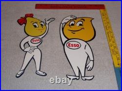 Vintage Esso Oil Drop Boy & Girl Pair 12 Metal Gasoline Oil Advertising Sign 2
