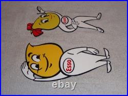 Vintage Esso Oil Drop Boy & Girl Pair 12 Metal Gasoline Oil Advertising Sign 2