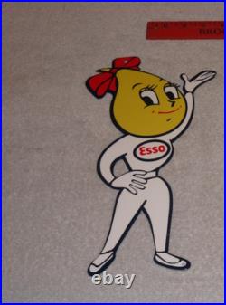 Vintage Esso Oil Drop Girl Woman 12 Enamel Metal Gasoline Oil Advertising Sign