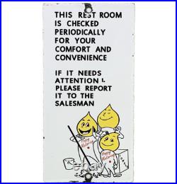 Vintage Esso Rest Room Porcelain Sign Gas Station Cleaning Motor Oil Pump Plate