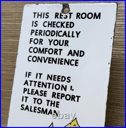 Vintage Esso Rest Room Porcelain Sign Gas Station Cleaning Motor Oil Pump Plate