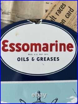 Vintage Essomarine Oils & Greases Gas Motor 12 Inch Porcelain Enamel Sign