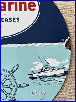 Vintage Essomarine Oils & Greases Gas Motor 12 Inch Porcelain Enamel Sign