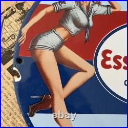 Vintage Essomarine Oils & Greases Motor Gas Pump 12 Inch Porcelain Enamel Sign