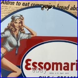 Vintage Essomarine Oils & Greases Motor Gas Pump 12 Inch Porcelain Enamel Sign