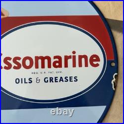 Vintage Essomarine Oils & Greases Motor Gas Pump 12 Inch Porcelain Enamel Sign