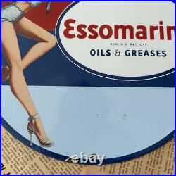 Vintage Essomarine Oils & Greases Motor Gas Pump 12 Inch Porcelain Enamel Sign