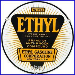 Vintage Ethyl Anti-knock Porcelain Sign Dealership Gas Station Motor Oil