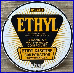 Vintage Ethyl Anti-knock Porcelain Sign Dealership Gas Station Motor Oil