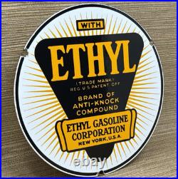 Vintage Ethyl Anti-knock Porcelain Sign Dealership Gas Station Motor Oil