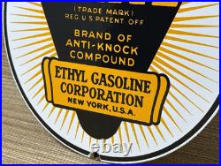Vintage Ethyl Anti-knock Porcelain Sign Dealership Gas Station Motor Oil