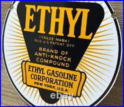 Vintage Ethyl Anti-knock Porcelain Sign Dealership Gas Station Motor Oil