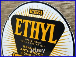 Vintage Ethyl Anti-knock Porcelain Sign Dealership Gas Station Motor Oil