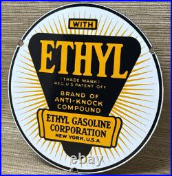 Vintage Ethyl Anti-knock Porcelain Sign Dealership Gas Station Motor Oil
