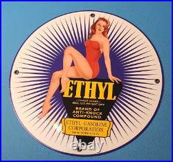 Vintage Ethyl Gasoline Porcelain Service Station Gas Pump Plate Sign