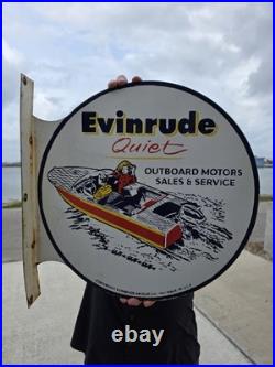 Vintage Evinrude Double-sided Flange Porcelain Gas Sign 17 X 17