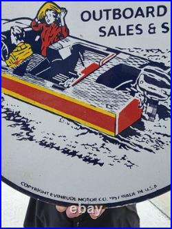 Vintage Evinrude Double-sided Flange Porcelain Gas Sign 17 X 17