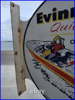 Vintage Evinrude Double-sided Flange Porcelain Gas Sign 17 X 17