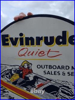 Vintage Evinrude Double-sided Flange Porcelain Gas Sign 17 X 17