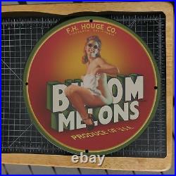 Vintage F. H Hogue Co. Buxom Melons Brand Porcelain Gas & Oil Metal Sign