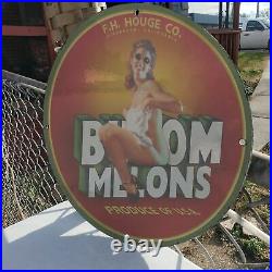 Vintage F. H Hogue Co. Buxom Melons Brand Porcelain Gas & Oil Metal Sign