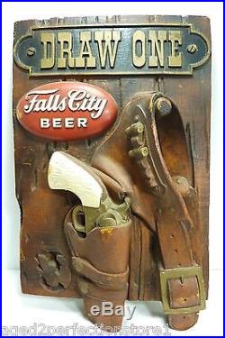 Vintage FALLS CITY BEER Advertising Store Display Sign Pistol Holster 3d HtF