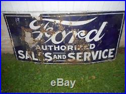 Vintage FORD SALES AND SERVICE Auto Car Gas Oil PORCELAIN ADVERTISING SIGN