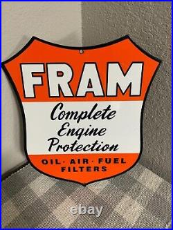 Vintage FRAM OIL FILTER MOTOR OIL Porcelain Sign, Heavy