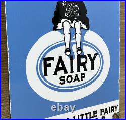 Vintage Fairy Soap Porcelain Sign Gas Oil Restroom Laundry Dish Gas Station Oil