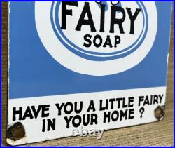 Vintage Fairy Soap Porcelain Sign Gas Oil Restroom Laundry Dish Gas Station Oil