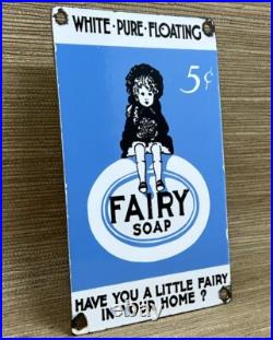 Vintage Fairy Soap Porcelain Sign Gas Oil Restroom Laundry Dish Gas Station Oil