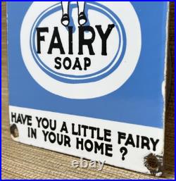 Vintage Fairy Soap Porcelain Sign Gas Oil Restroom Laundry Dish Gas Station Oil