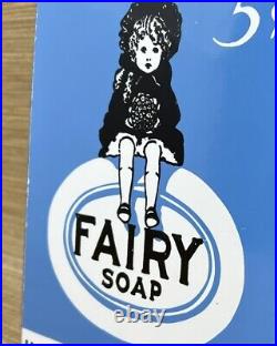 Vintage Fairy Soap Porcelain Sign Gas Oil Restroom Laundry Dish Gas Station Oil