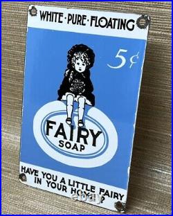 Vintage Fairy Soap Porcelain Sign Gas Oil Restroom Laundry Dish Gas Station Oil