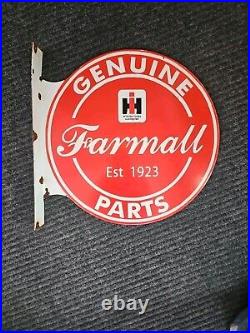 Vintage Farmall Porcelain Double-sided Flange Sign International Harvester