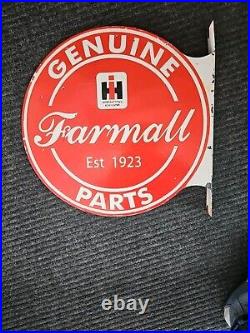 Vintage Farmall Porcelain Double-sided Flange Sign International Harvester