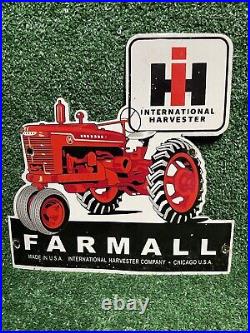 Vintage Farmall Porcelain Sign Gas Tractor International Harvester Farm Corn USA