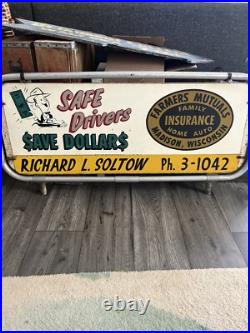 Vintage Farmers Insurance Sign Advertising 50's 60's Rare Wisconsin 42x21 Big