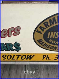 Vintage Farmers Insurance Sign Advertising 50's 60's Rare Wisconsin 42x21 Big
