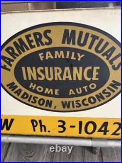 Vintage Farmers Insurance Sign Advertising 50's 60's Rare Wisconsin 42x21 Big