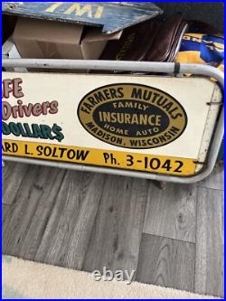 Vintage Farmers Insurance Sign Advertising 50's 60's Rare Wisconsin 42x21 Big