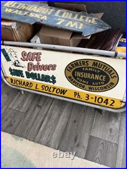 Vintage Farmers Insurance Sign Advertising 50's 60's Rare Wisconsin 42x21 Big